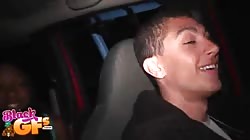 Two sexy babes are kissing at the backseat in the night